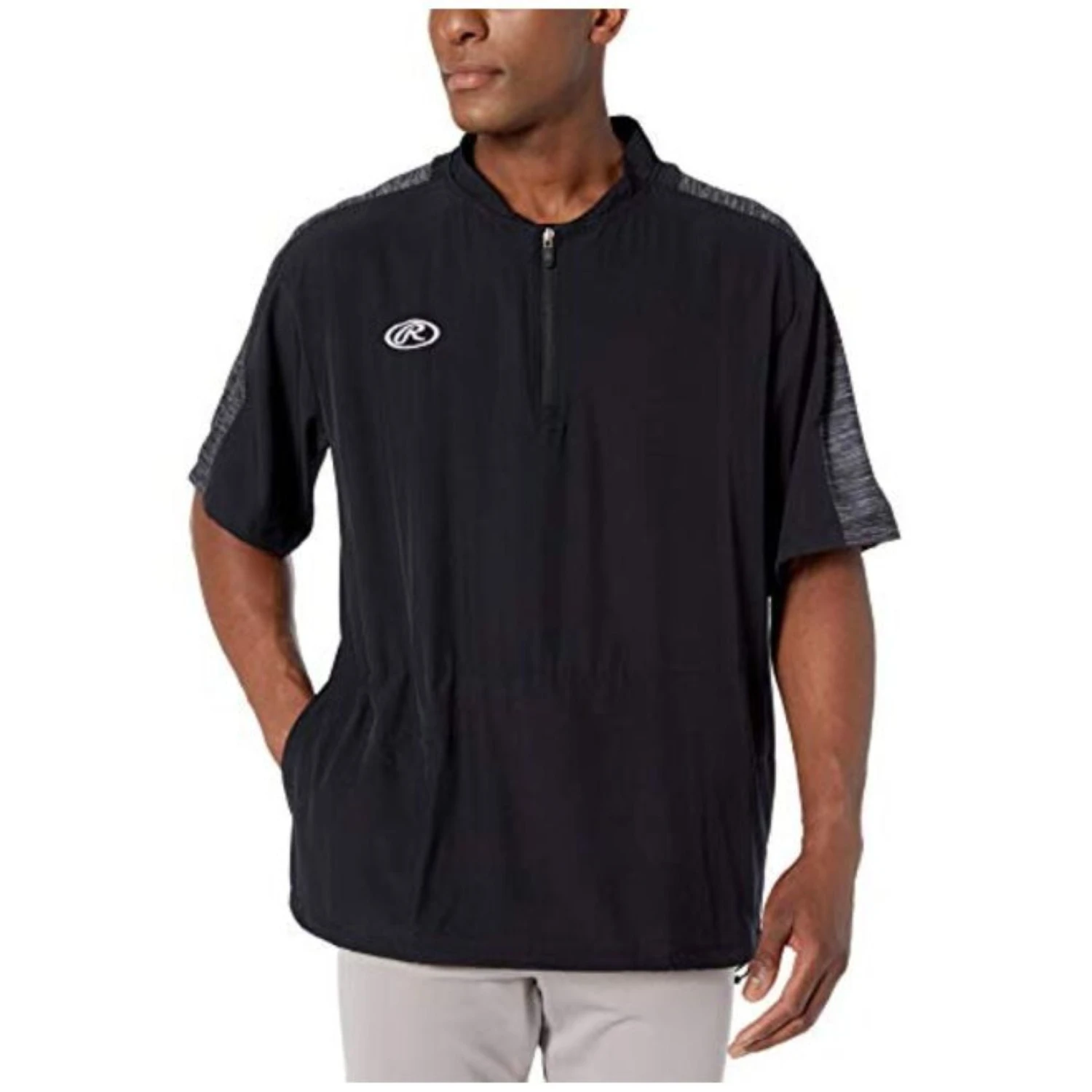 Rawlings Launch Short Sleeve Men's Cage Batting Practice Jacket (Black)